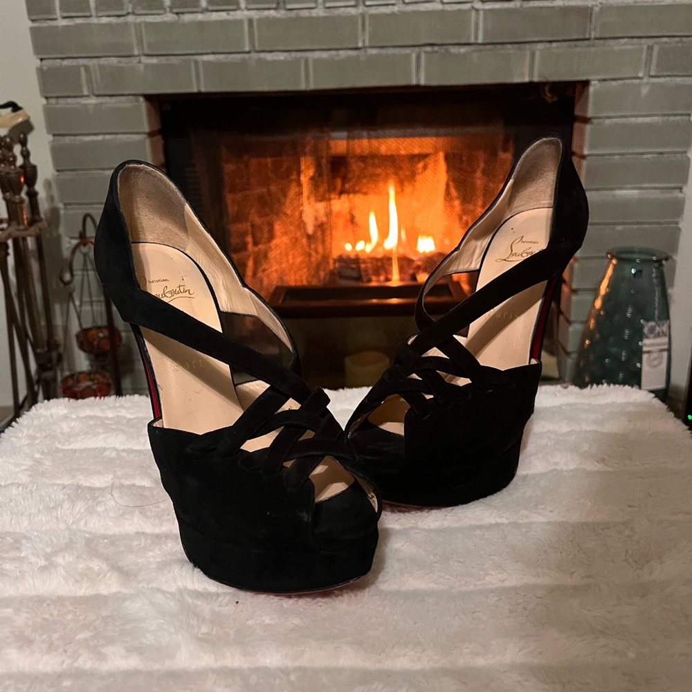 Christian Louboutin Lady Corset 150 Black Suede Heels